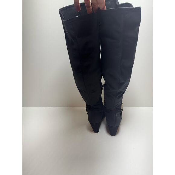 Bebe Women’s Hanan Sz9 M Black Knee High Boots Zip Up Wedge Heel Whimsy Goth - Picture 9 of 12